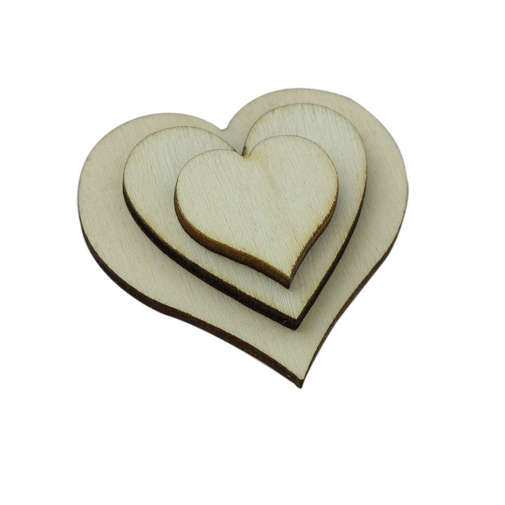 100pcs Natural Unfinished Wood Flower Heart Embellishments for DIY Crafts
