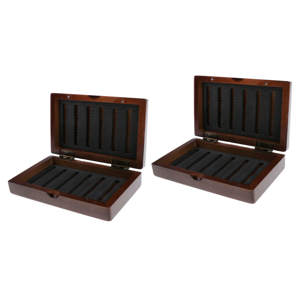 2pc Wooden Fly Box Slit Foam Fly Fishing Box Flies Fishing Lure Storage Case