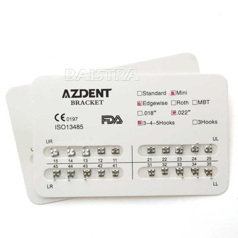 50 Packs Orthodontic Dental Bracket Braces Mini Edgewise .022 Hooks 3-4-5 AZDENT