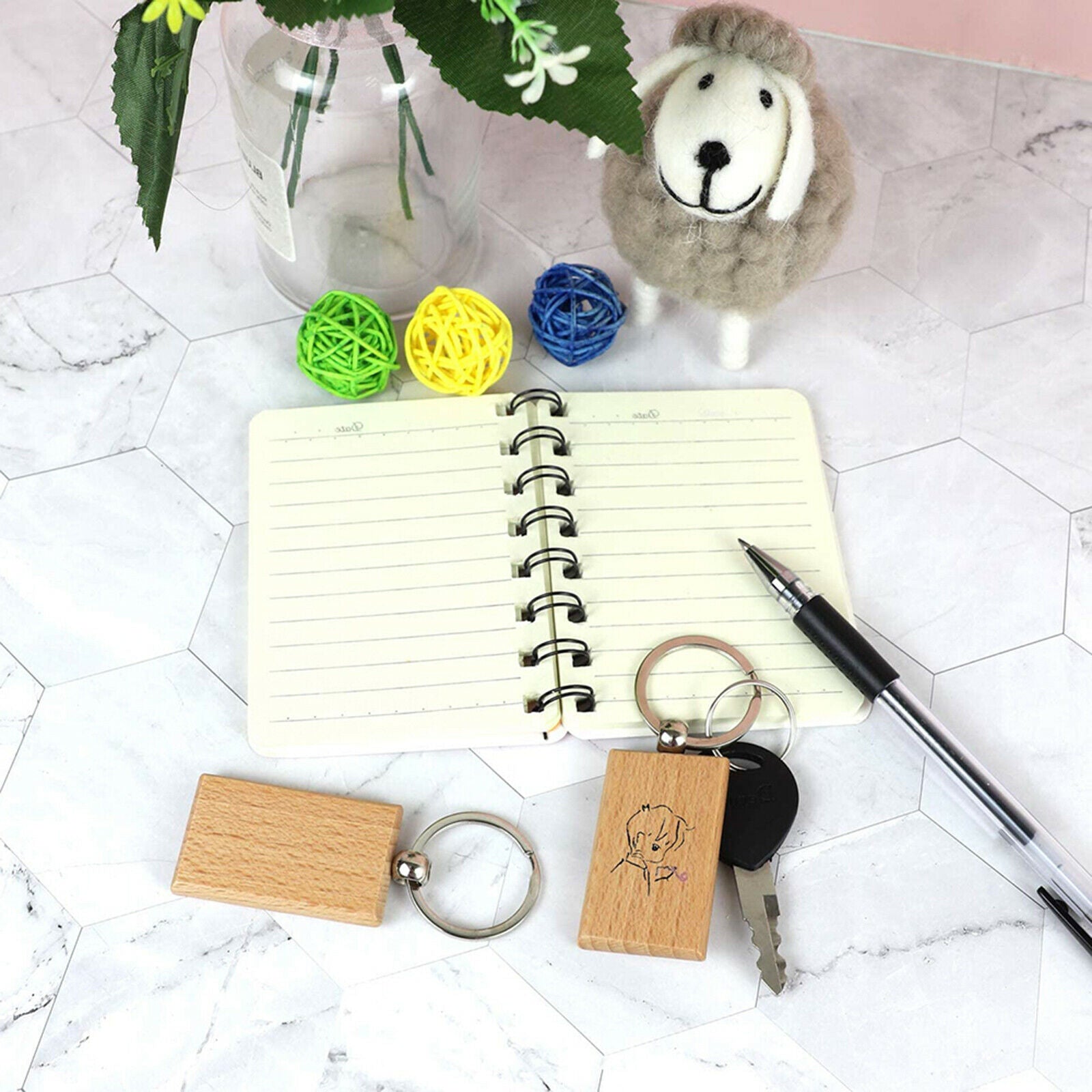 25Pcs Unfinished Blank Wooden Key Chain Keychain Rings Key Tags Car Pendant