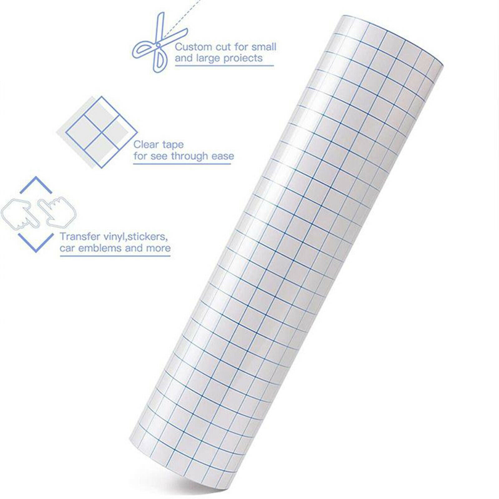 Clear Vinyl Transfer Paper Roll, 12in x 3.3FT w/ Alignment Grid Application Tape