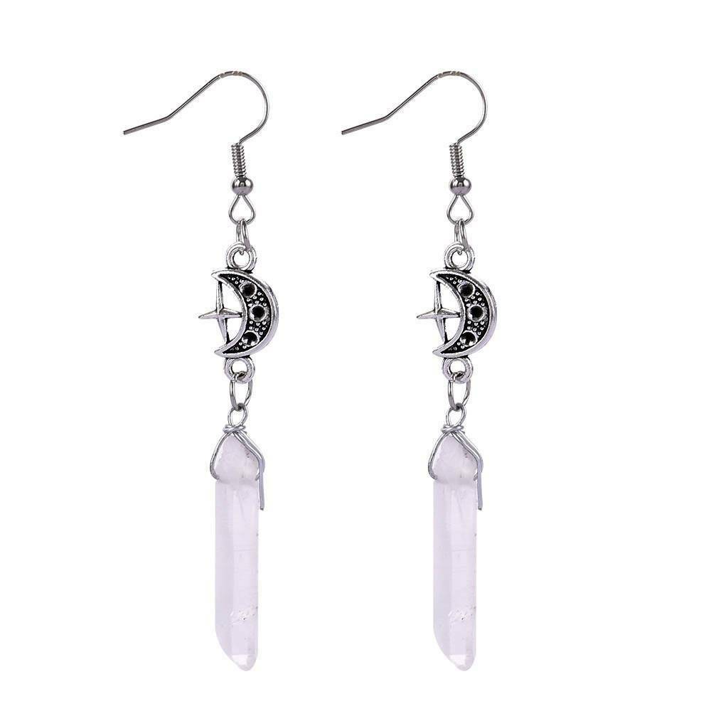 Fashion Clear Quartz Crystal Quartz Moon Earrings - Withcy Earrings Jewelry Gift