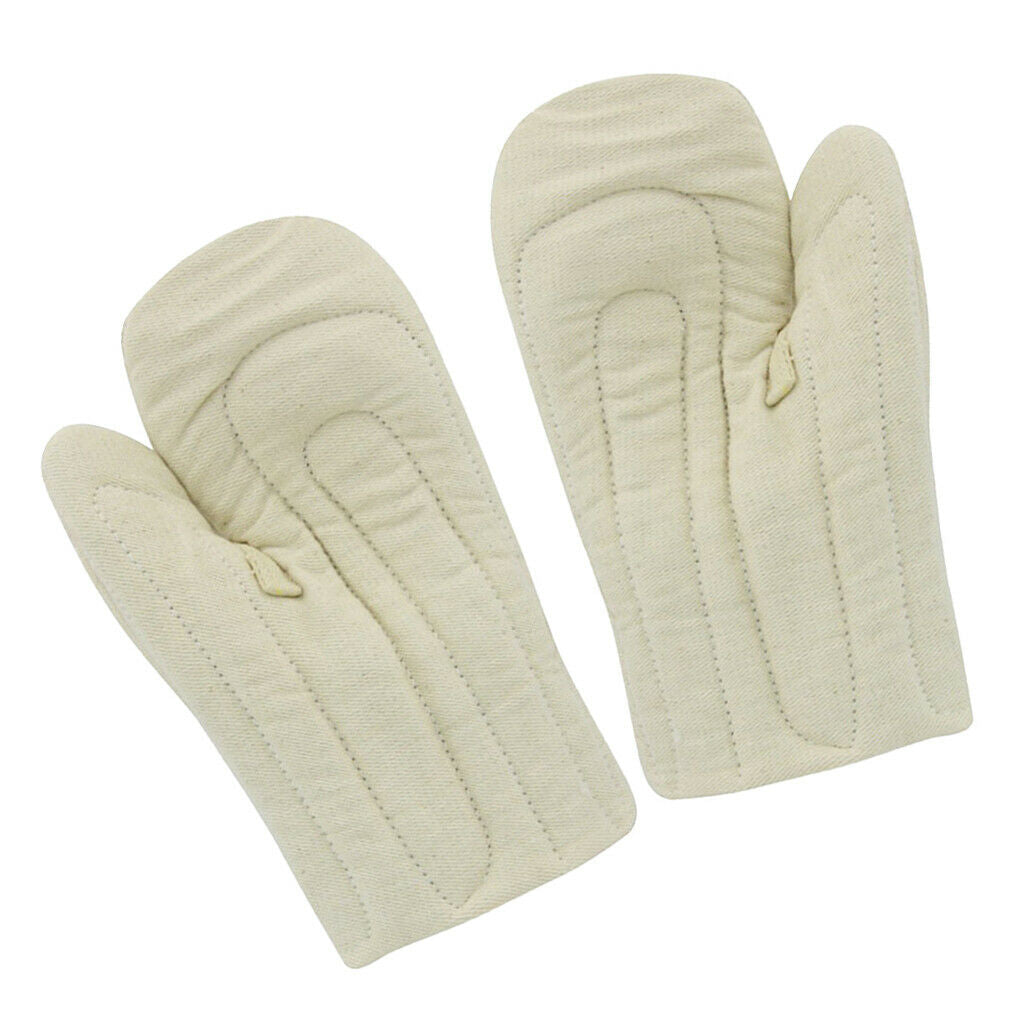 2pcs Oven Mitts Non-slip BBQ Grill Kitchen Cooking Gloves Thick Cotton Beige