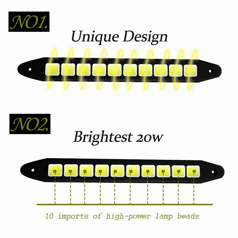 2x 20W Waterproof LED 12V Daytime Running Light DRL COB Strip Lamp Fog Car