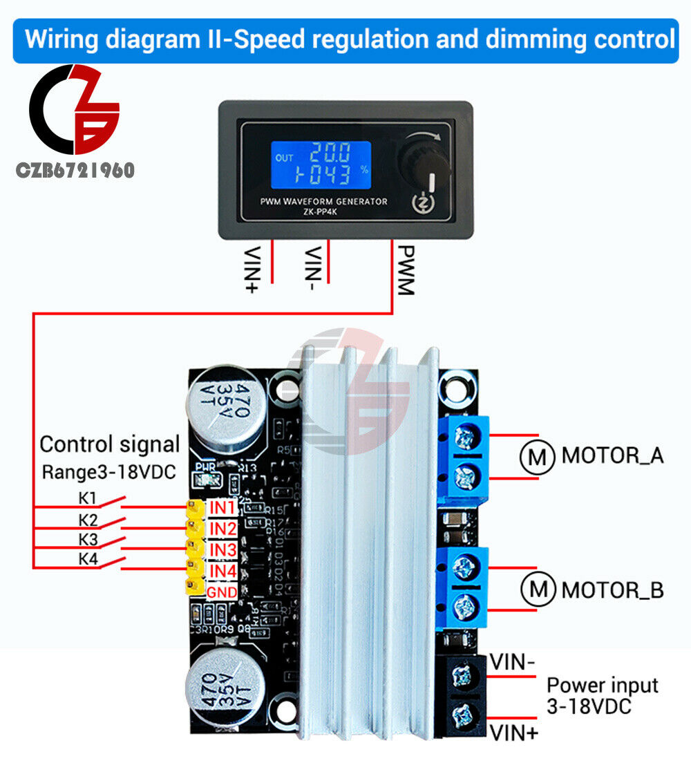 10A DC 3-18V Dual-Channel H-bridge DC Motor Drive Module PWM Adust Speed Dimming