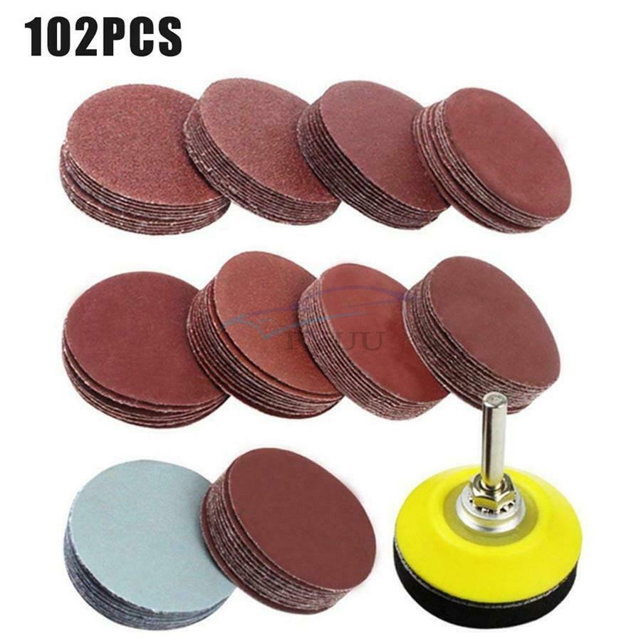 100x 2'' Sand Disc Sandpaper Hook and Loop Sander + Backing Plate + M6 Drill Bit