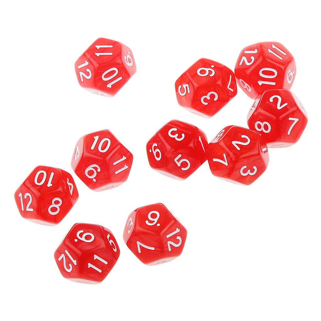 10 Pack of Twelve Sided Dice D12 Playing D&D RPG Party Games Dices Red