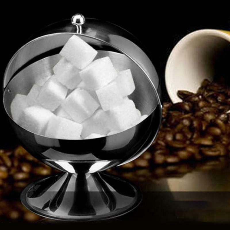 Creative Storage Sugar Bowl with Roll Top Stainless Steel Spherical Sugar Jar