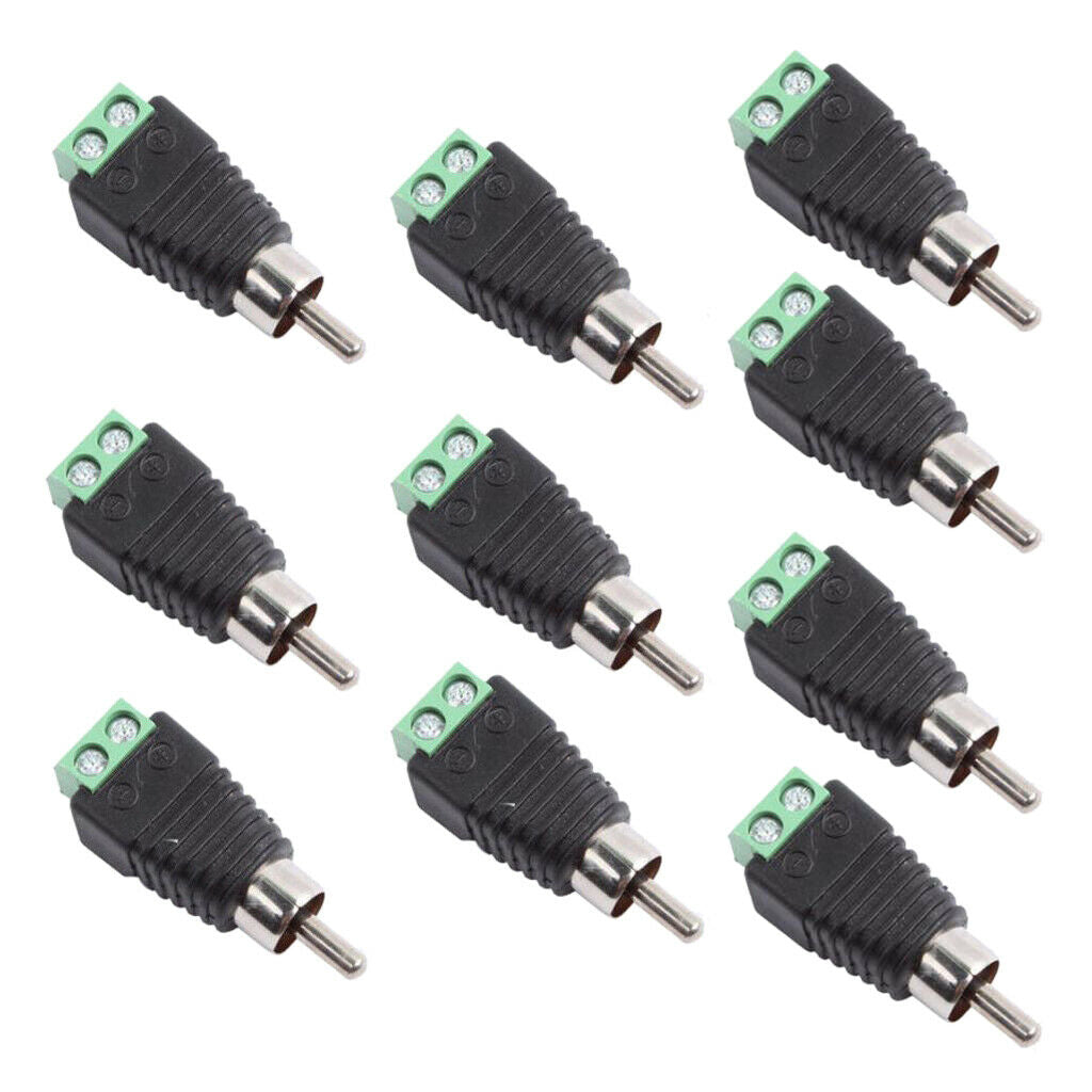 10x Phono RCA Male Plug to AV Screw Terminal Audio/Video Connector Adapter