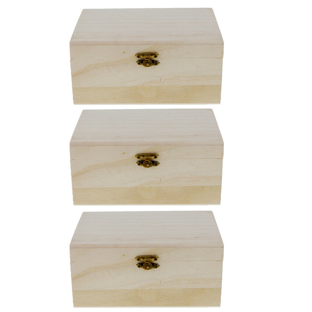 3 Pieces Wooden Jewelry Storage Box Wood Crafts Case Art Decor Kids DIY Toys