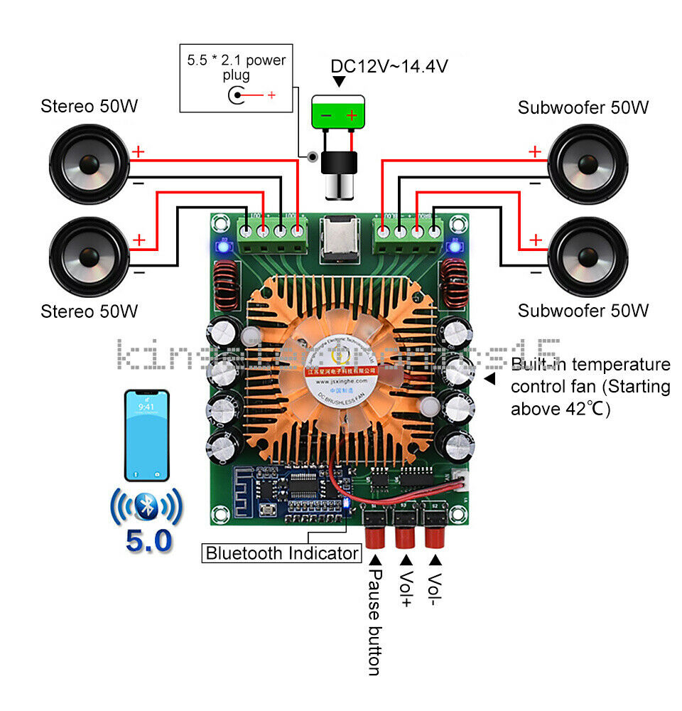 TDA7850 4x50W Bluetooth 5.0 Power Amplifier Audio Class AB HiFi Stereo Amplifier