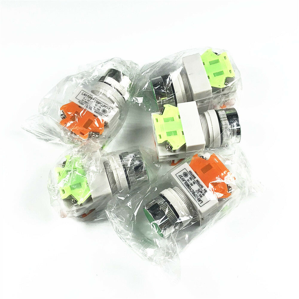 5 x  Green Round Cap  Momentary Push Button Switch LAY37-11BN  22mm