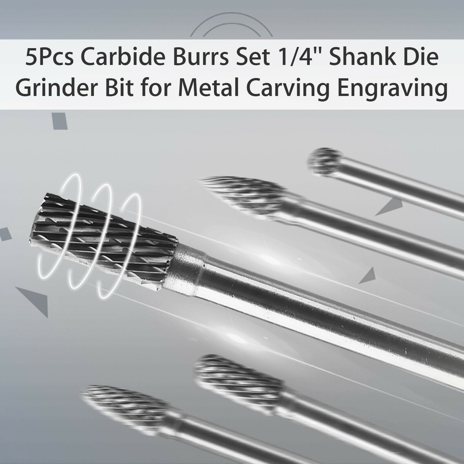 5X Electric Rotary Cutter Head Set Grinder Bit Tool Tungsten Carbide Burrs Shank