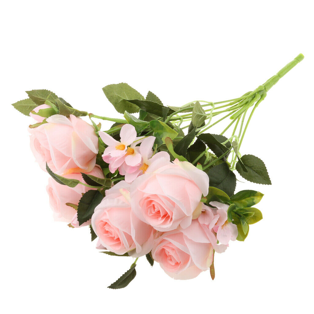 Artificial 9 Heads Roses Bouquet with Leaves Wedding Garden Decor Pink