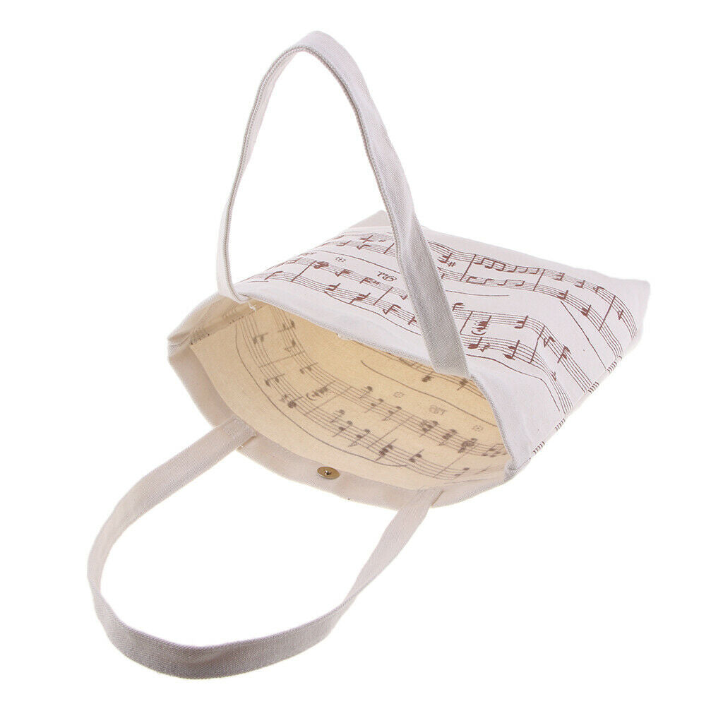 Women Girls Casual Music Notes Tote Shopper Bag Shoulder Handbag White