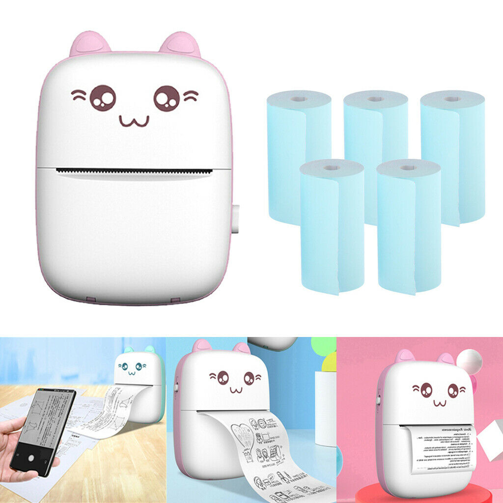 5x Thermal Printer Roll of Blue Paper + Portable Printer Pocket Thermal Printer