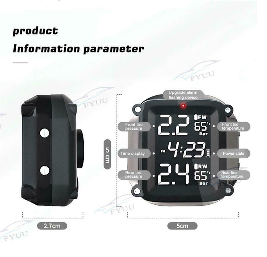 Motorcycle Digital Electric TPMS Tire Tyre Pressure Monitoring System +2 Sensors