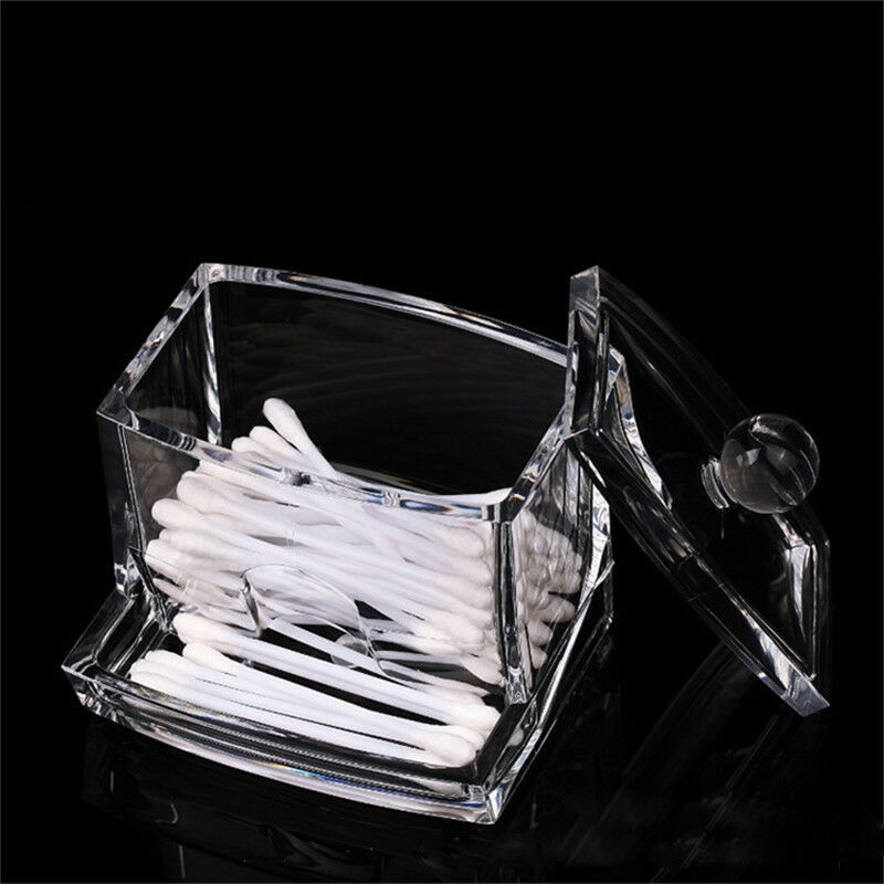 Clear Acrylic Cotton Swab Q-tip Storage Holder Box Cosmetic Makeup Organizer ~