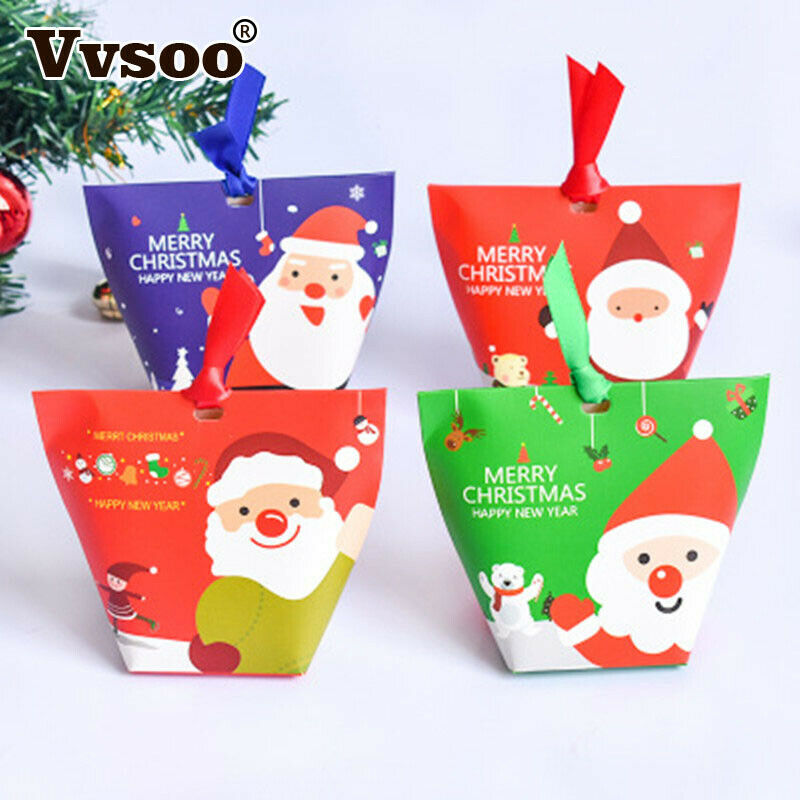 12pcs Xmas Paper Gift Bag Santa Claus Candy Present Boxes Party Decor Storage