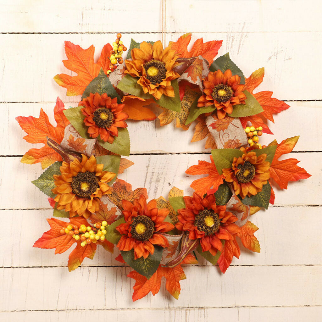 17.7" Autumn Harvest Wreath Sun Flower Garland for Home Indoor Decor 45cm