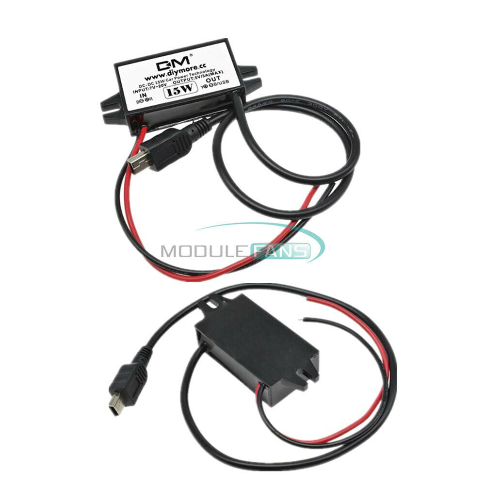 12V To 5V 3A 15W Voltage Regulator with Mini 5 Pin USB Cable UN3F Car Charger