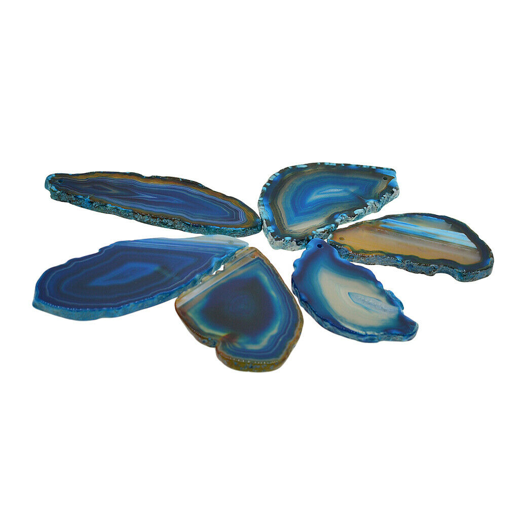 6 Pieces Natural Agate Polished Quartz Crystal Slice Pendant navyblue