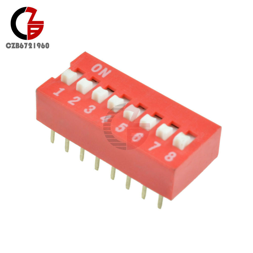 10PCS Red 2.54mm Pitch 8-Bit 8-Positions Way Slide Type DIP Switch Module NEW