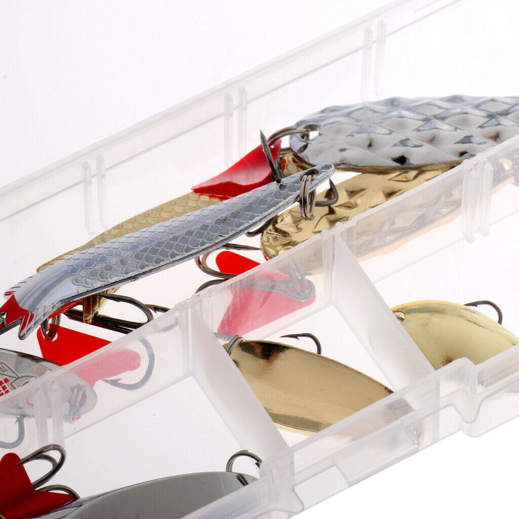 10Pc Hard Metal Fishing Spoons Bass Salmon Lure Bait with Hook Various Shape