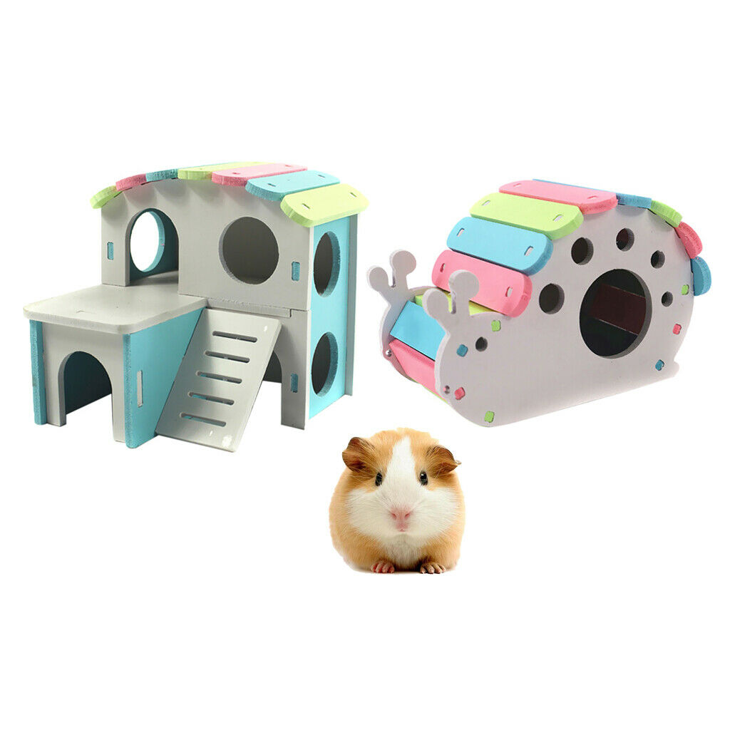Set of 2, Wooden Hamster House, Small Animal Nesting Habitat Durable Odorless