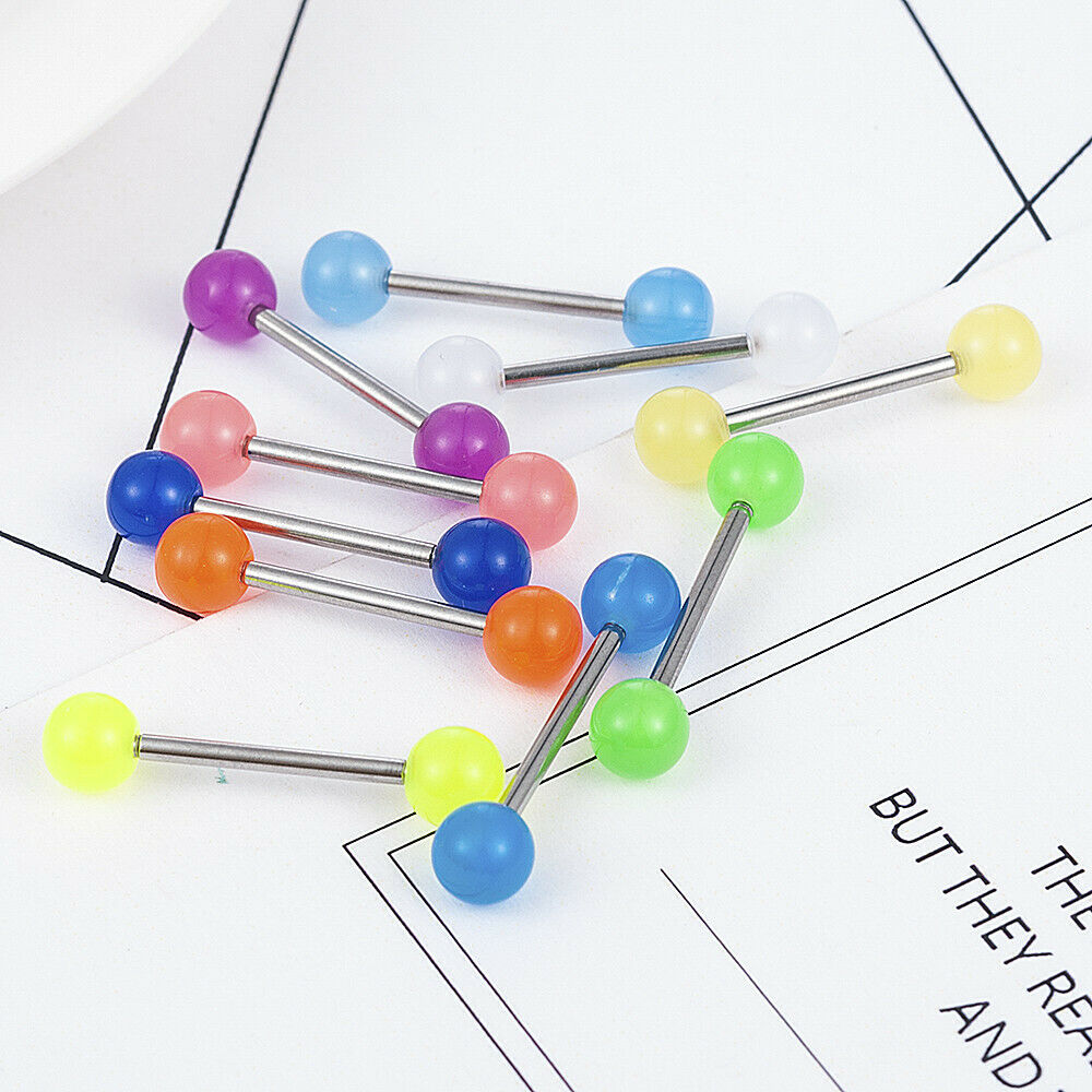 10X Glow In The Dark Luminous Barbell Lip Tongue Rings Body Piercing Jewelry Lot