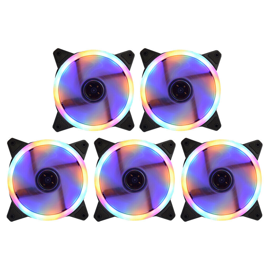 5-Pack 4-Color 12CM LED Computer Case Cooling Fan for PC
