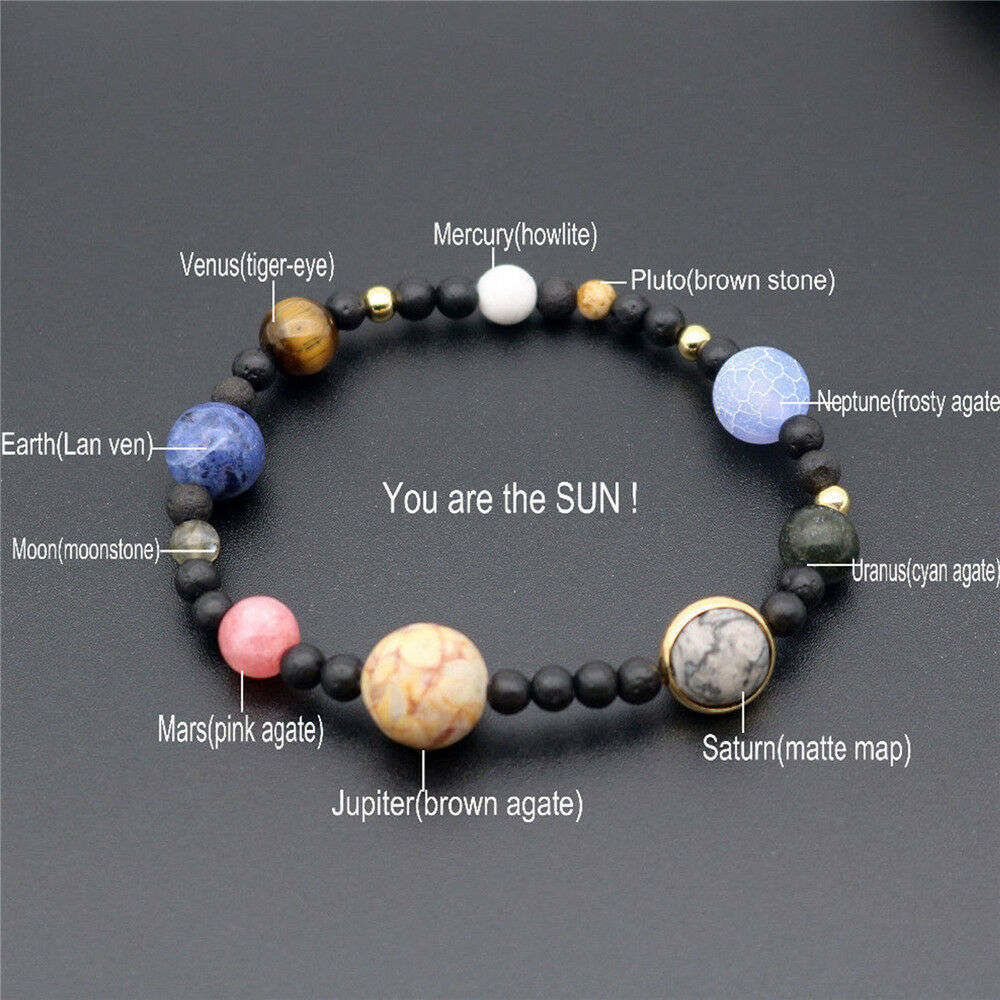 Weave Galaxy Solar System Eight Planets On Natural Stone Beads Women Bracelet