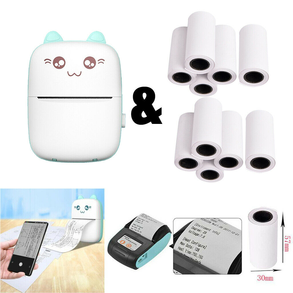 Pocket Thermal Printer Mini Note Photo Printer & 11 Roll Thermal Paper A