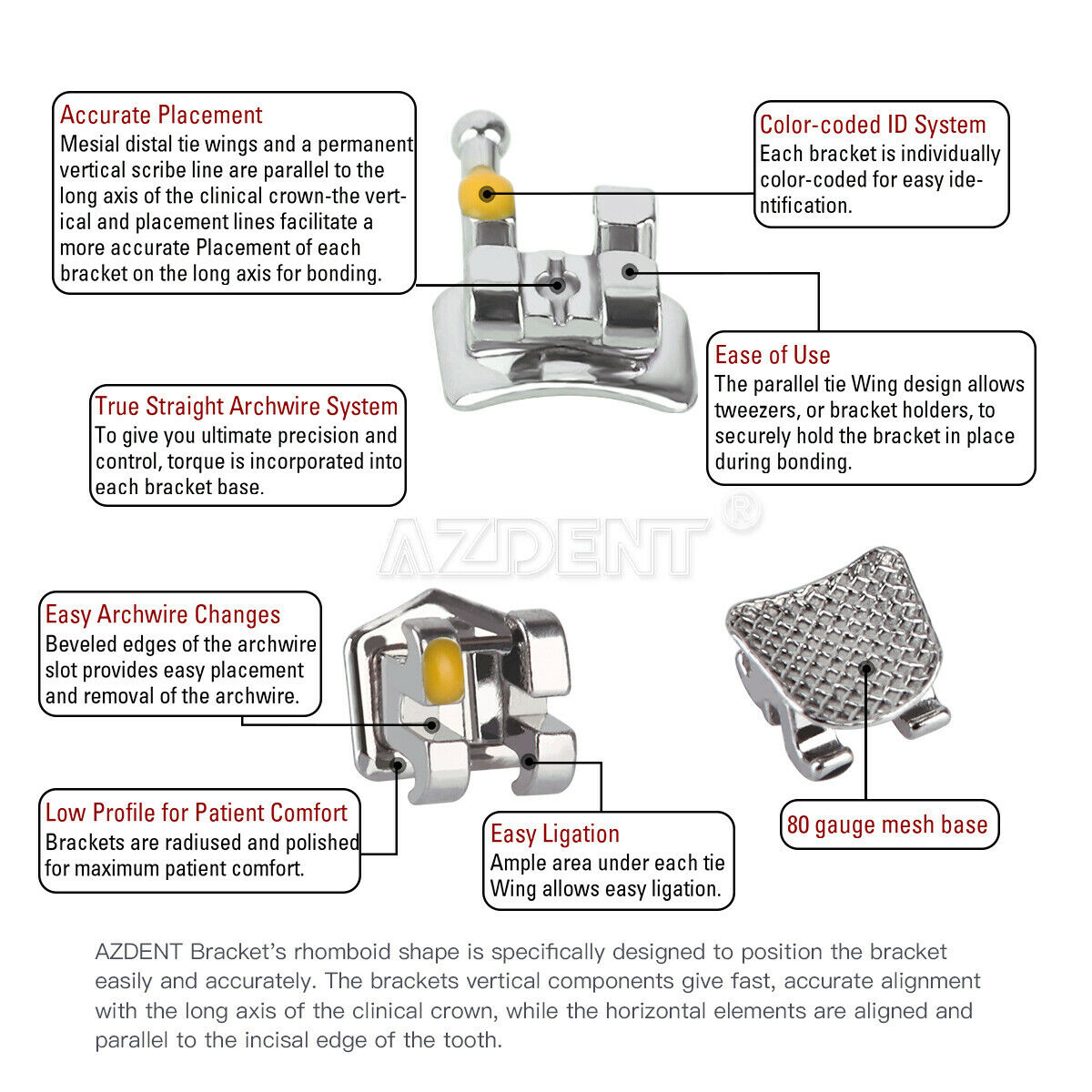 10 X Dental Ortho Brackets Standard MBT Slot.022 Hooks 345 +5 types Wax Gift