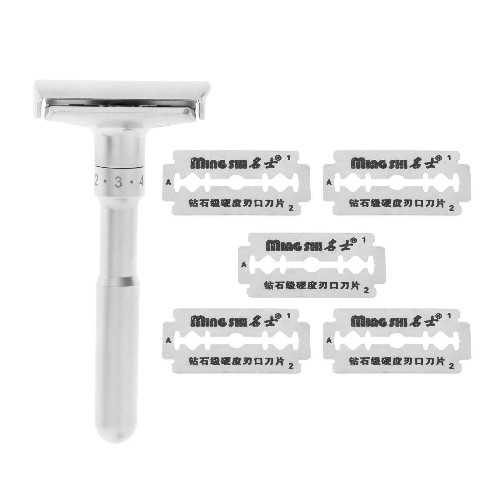 Adjustable Safety Razor with 5 Blades Mild to Aggressive 1-6 for file Hair