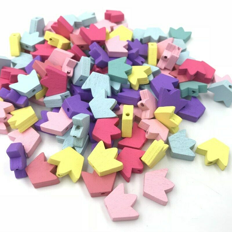 50pcs Crown Wooden Beads Spacer Beading DIY Jewelry making Pacifier clip 16X13mm