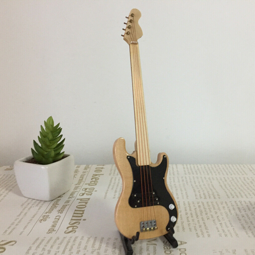 Handmade Wooden Electric -bass with Holder for 1/6 of The Toys