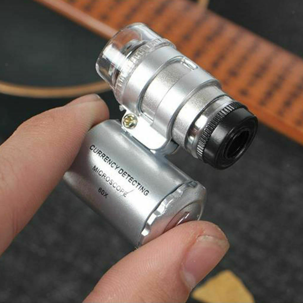 2pcs 60X Pocket Magnifier Miscroscope Jewelry Eye Loupe Currency Detector