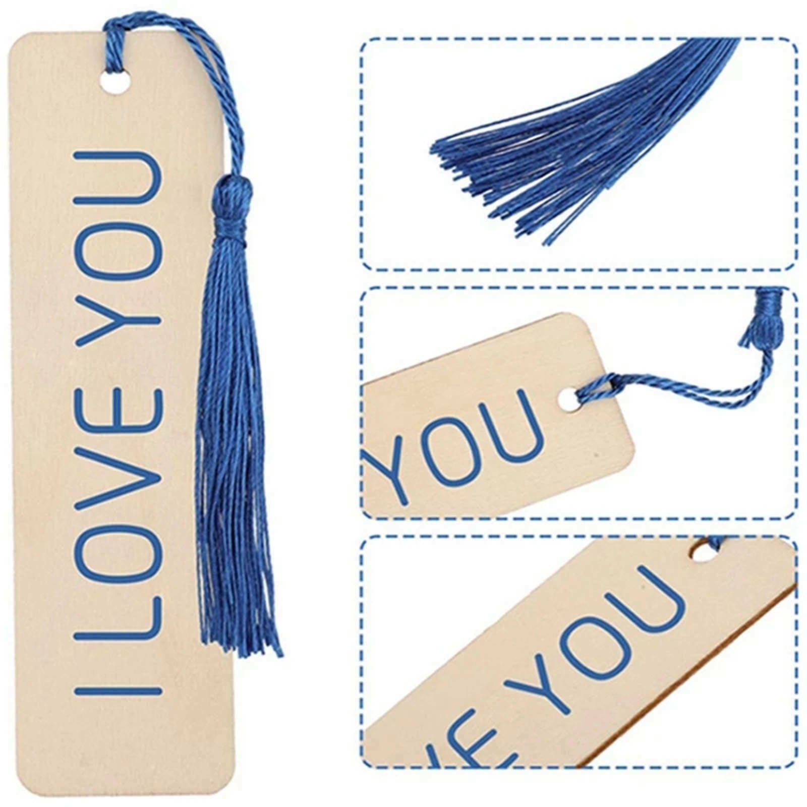 20x Unfinished Wooden Blank Bookmarks Crafts Thin Label with Tassels for