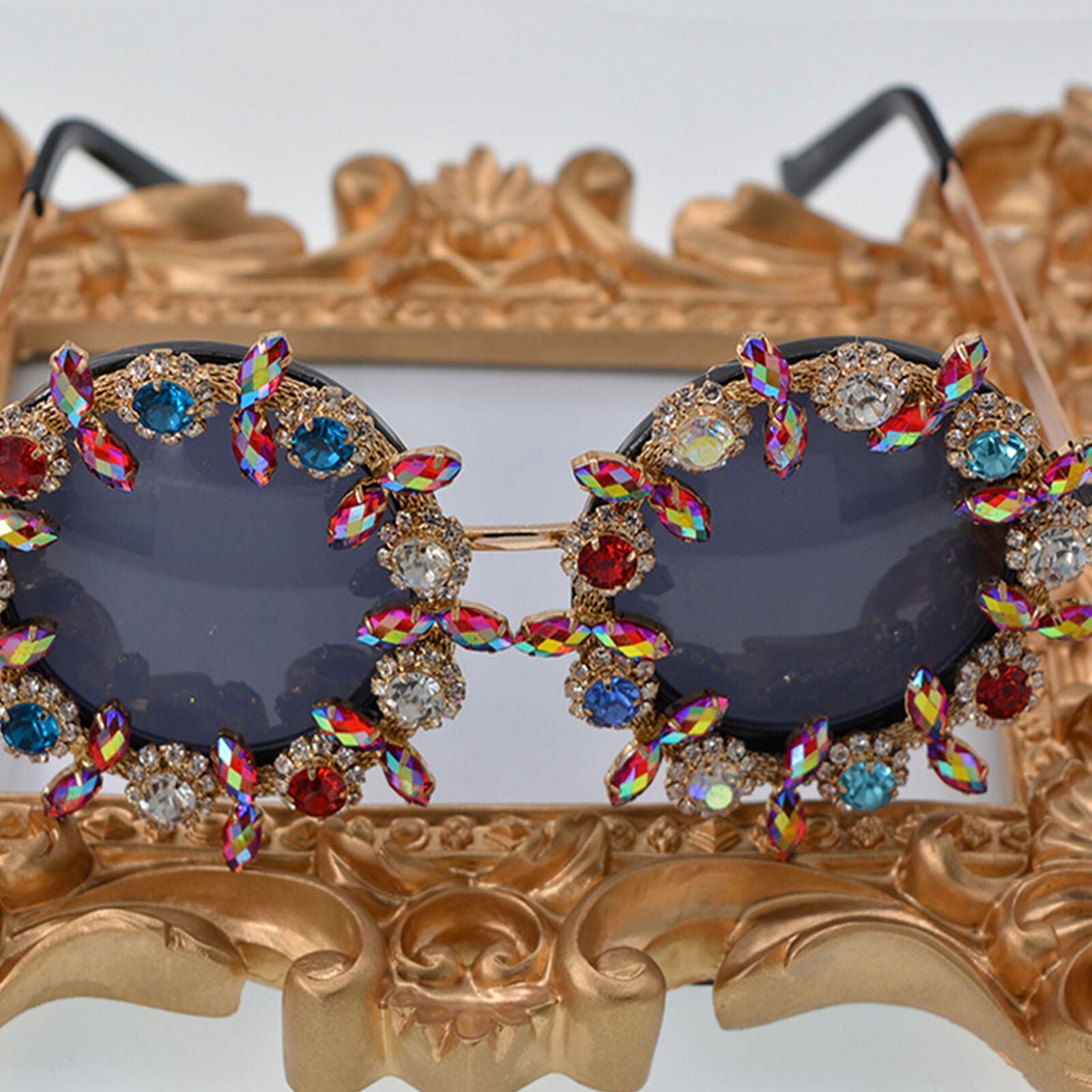 Luxury Round Oversized Rhinestone Sunglasses Handmade Women Fashion Shades