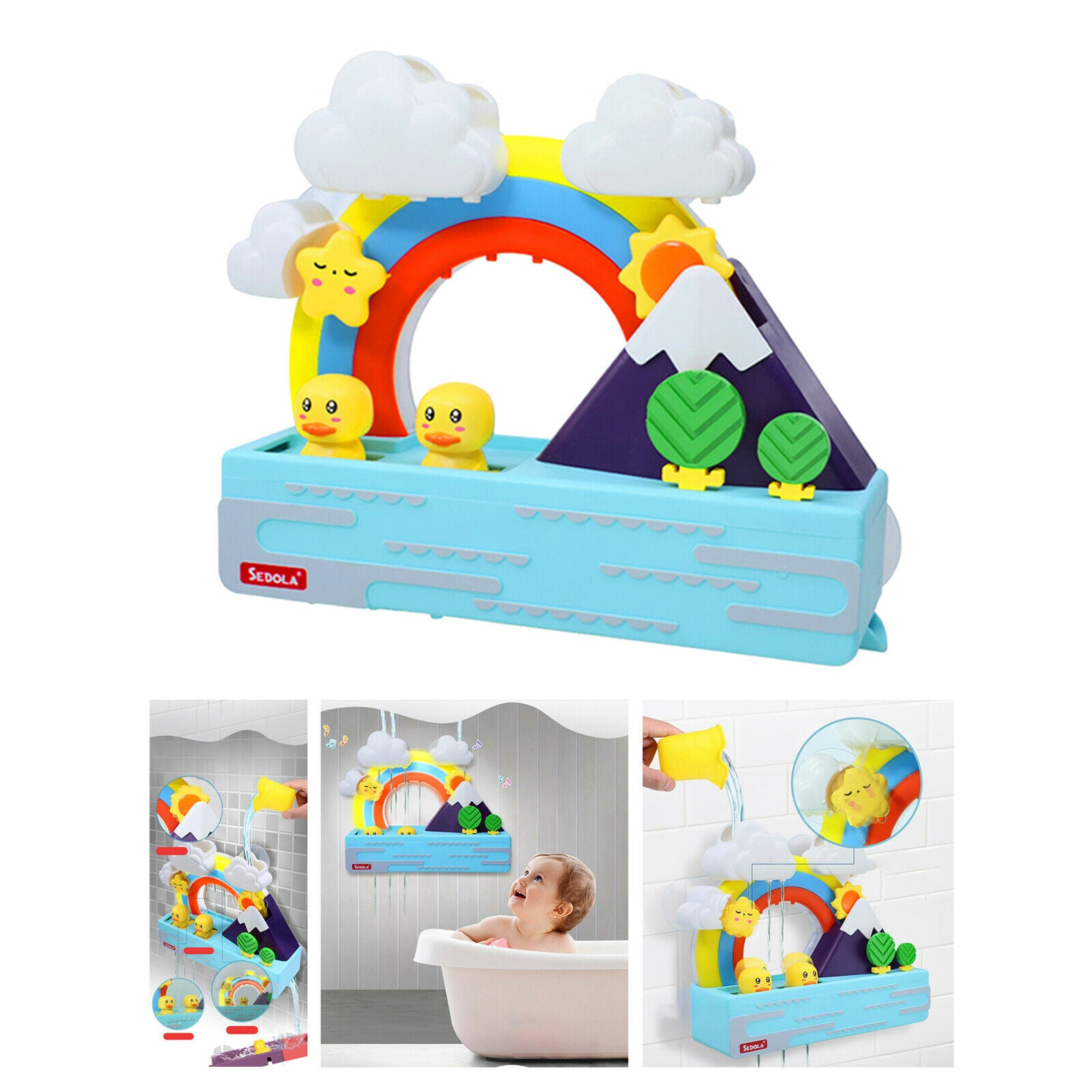 Kids Shining Rainbow Float Duck Toys with Tracks Water Spin Waterfall Games