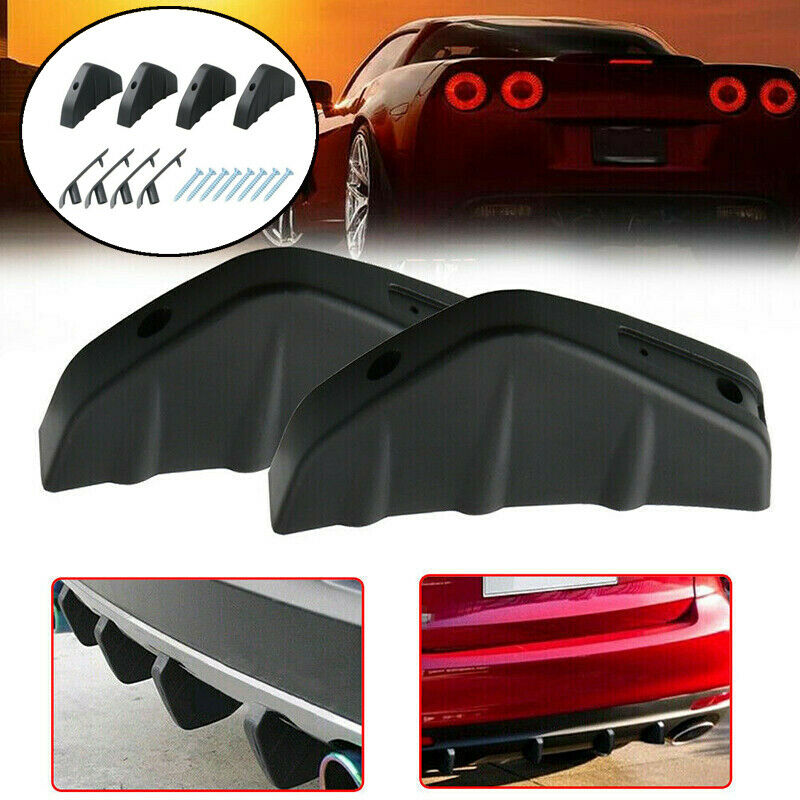 Black Car Rear Bumper Lip Diffuser Shark Fins Splitter Spoiler Kit Universal Fit