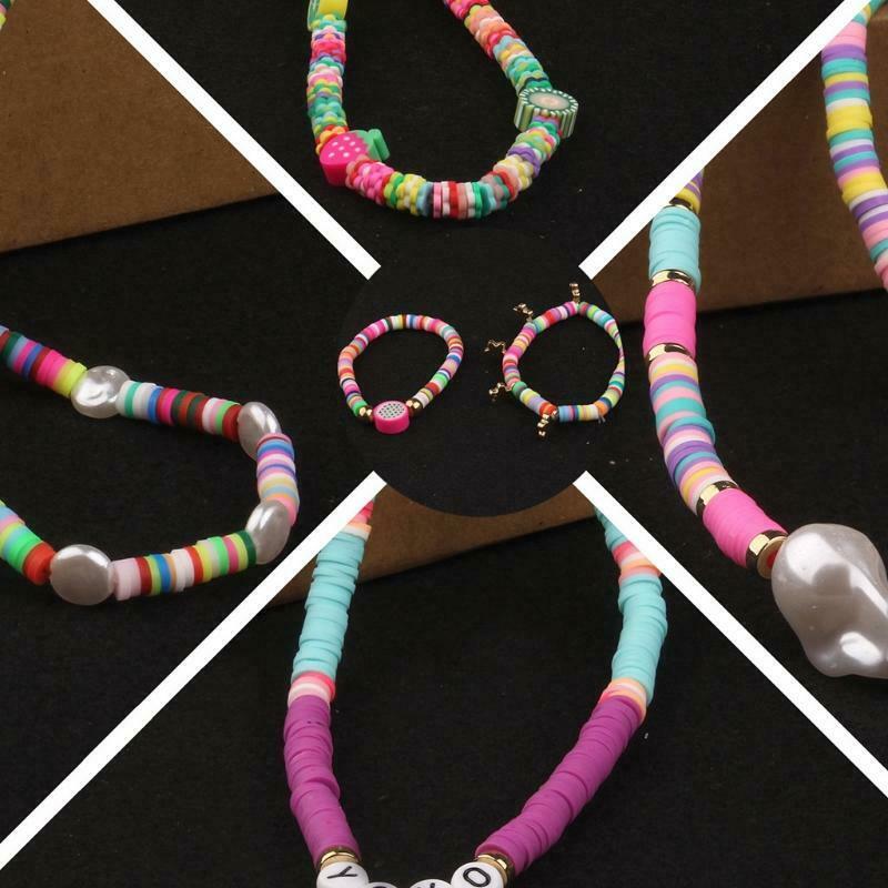 Mixed-Colour Flat Round Polymer Clay Beads DIY Jewelry Making Bracelet