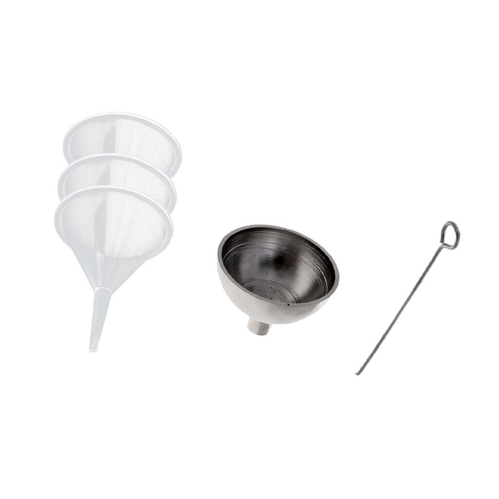 4 lot Plastic & Stainless Mini Funnels for Bottle Filling Perfume Chemicals