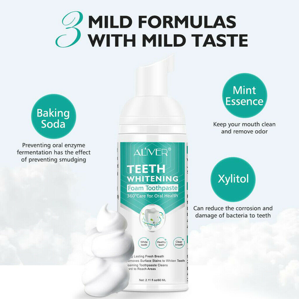 Clean Teeth Whitening Mousse Foam Toothpaste Cleaning Gums Freshen Breath 60ml