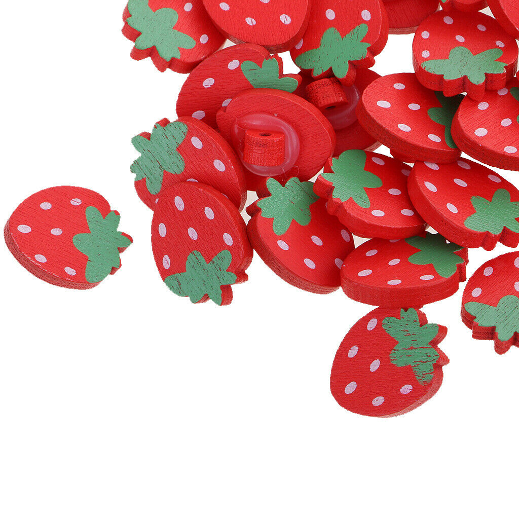 50pcs 21mm Strawberry Decorative Wooden Shank Buttons Sewing Embellishment