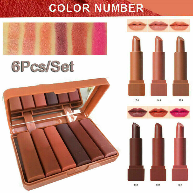 6Pcs/Box Long Lasting Lip Gloss Glazed Matte Beauty Liquid Make-up Lipstick Lips