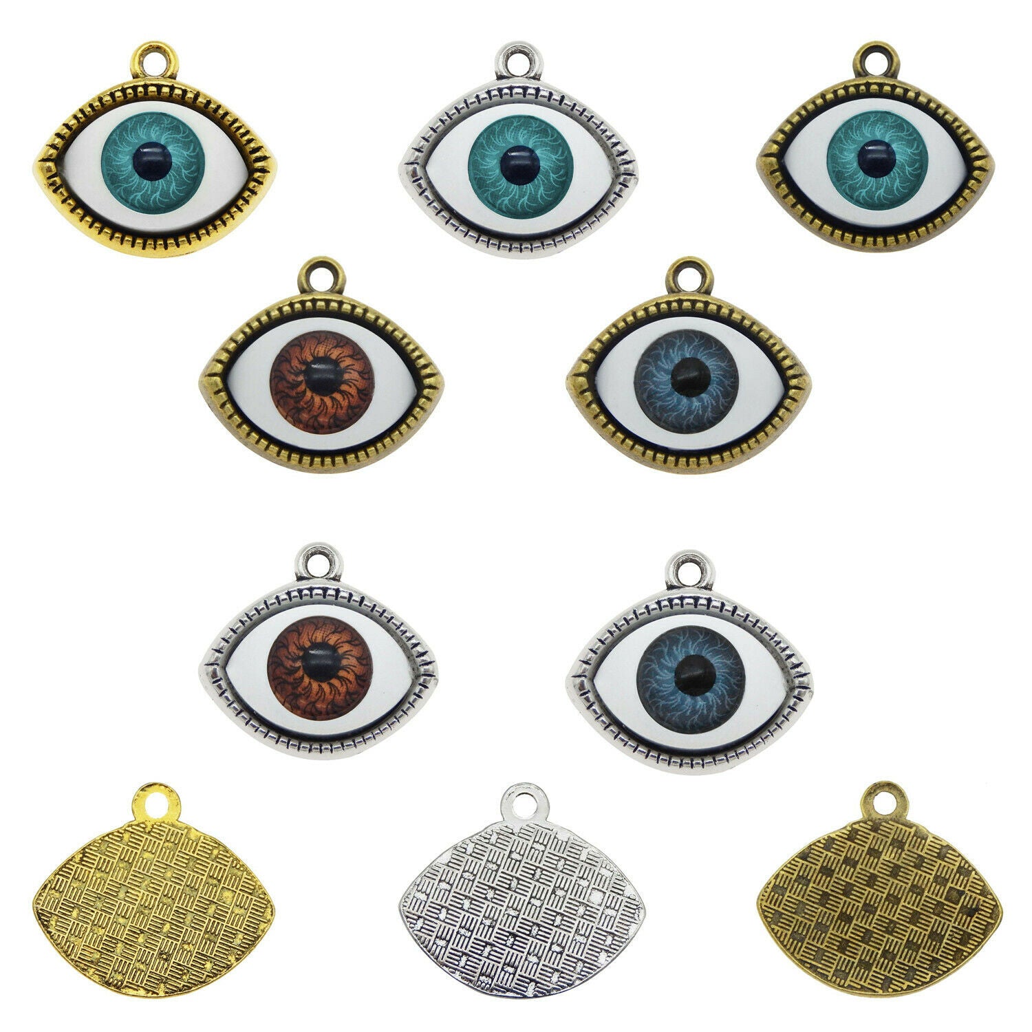 14 Mix Antiqued Bronze Alloy Evil Eye Charm Acrylic Pupils For Pendant 22*20*7mm