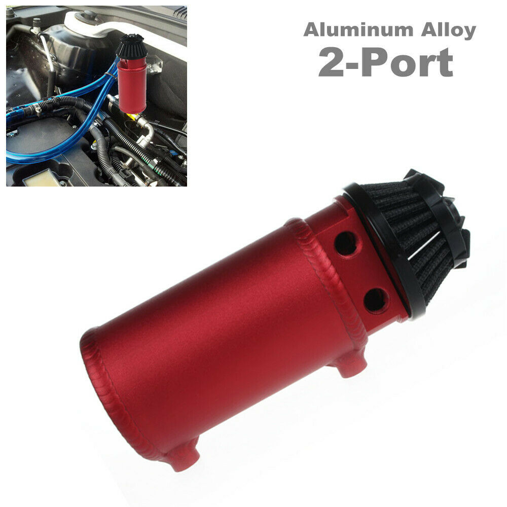 Aluminum Alloy Car Oil Catch Can 2-Port Tank Reservoir w/ Filter Protect Engine