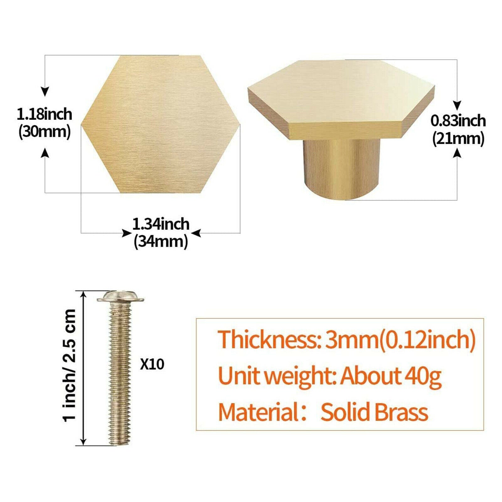10Pcs Round Brass Cabinet Knobs Drawer Furniture Wardrobe Pull Handles 30x21mm